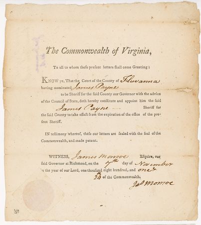 Lot #88 James Monroe: Twice-signed document as governor - Image 1